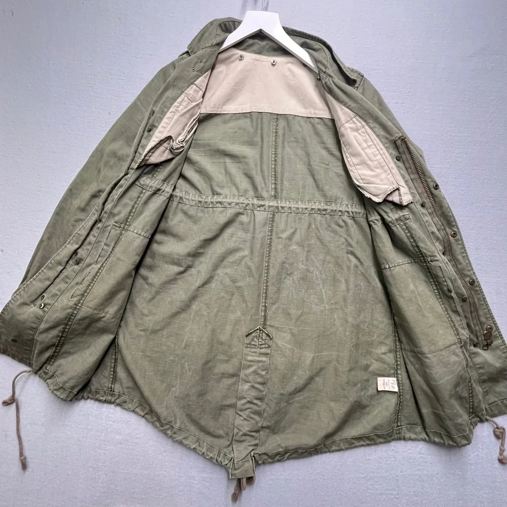 Free People Womens Olive Green Cotton Twill Military Field Jacket Fishtail Hem